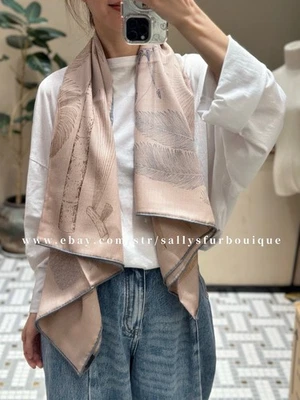 Sallys 70% Cashmere & 30% Silk Wrap Scarf Palmtree Print Double Face Shawl 53" - Image 1 of 4