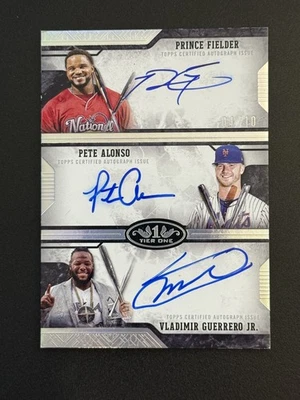 Редкая 2025 Topps Tier One Triple Auto 1:10 Guerrero Jr., Fielder, Alonso - Изображение 1 из 3
