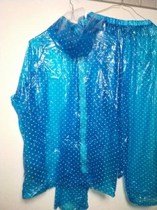 Soft light blue PVC vinyl rainsuit translucent hooded jacket pants raincoat - Picture 1 of 10
