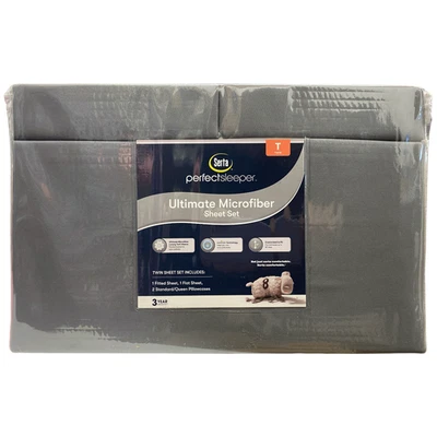 Набор простыней из 4 предметов Serta Perfect Sleeper Ultimate из микрофибры, серый, двойной - Изображение 1 из 2