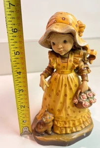 Sarah Kay Anri Valentine Holz Mädchen Figur Kätzchen Katze Blumen #/2000 MÄNGEL LESEN - Bild 1 von 10