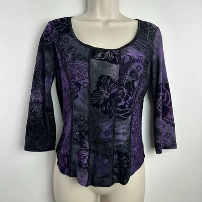 Dressbarn Y2k Corset Velvet Burnout Top Petite S Grunge Whimsigoth Fairy Witch - Image 1 of 4