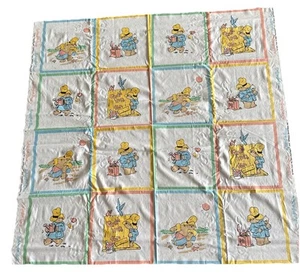 Vintage 1987 Paddington Bear Quilt Fabric Cotton Panels 45x44” Crib Quilt Pillow - Picture 1 of 15
