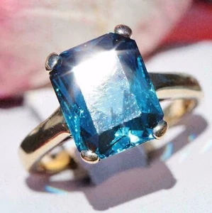 Natural 6.00 Carat 925 Sterling Silver Handmade Gold Plated Blue Topaz Ring - Picture 1 of 7