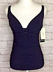 Profile by Gottex 32D Black Tankini Top Solid Shirred Sides Swim NEW with Tags - Picture 1 of 12