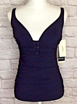 Camiseta Tankini Profile by Gottex 32D Negra Sólida Fruncida Lados Nadar NUEVA con Etiquetas Foto 1 de 4