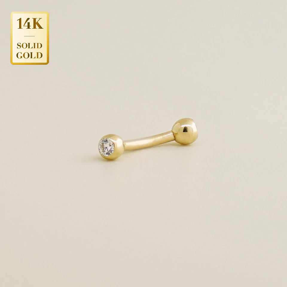 14K Solid Gold Curved Barbell Eyebrow Tongue Nipple Rings Bar Ear Piercing  16G - Image 1 of 4