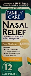Family Care Nasal Relief Oxymetazoline 0.05% SEVERE Lot of 1 to 6 (0.5 Oz) Ea.* - Picture 1 of 5