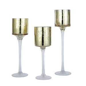 Gold Raised Cylinder Glass Vases Centerpieces and Candle Holders Decorations - Picture 1 of 9