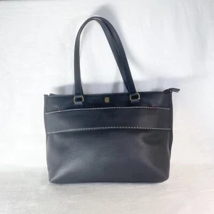 Tommy Hilfiger Leather Black Work Soft Bag Purse Logo Luxury Gold Accent - Picture 1 of 12