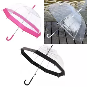 Large 33" Clear See Through Dome Umbrella Ladies Transparent Walking Rain Brolly - Picture 1 of 21