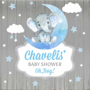 BABY ELEPHANT PERSONALISED BABY SHOWER PARTY BANNER BACKDROP DECORATION - Picture 1 of 4