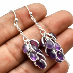 Orecchini in argento sterling 925 massiccio ametista gioielli 1,8" SE-4335 - Foto 1 di 1
