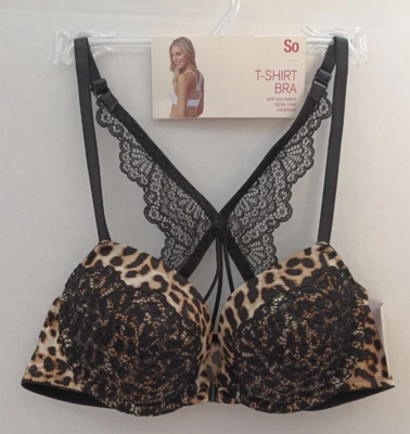 New Juniors' SO Lace Strappy Racerback Bra CAN10252 Size 36A Leopard - Image 1 of 3