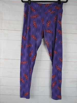 Leggings LuLaRoe TC púrpura con patrón de plumas de mosaico rosa y rojo Foto 1 de 3