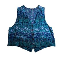Women's Vintage Mark Fore & Strike Fabric Vest W/ Blue Floral Pattern Sz XL