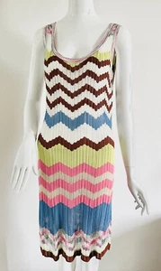 MISSONI Short dress knit crochet Pink Blue Salmon Viscose Zig-Zag Size IT 44 M - Picture 1 of 21
