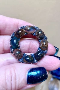 LOVELY Antique Victorian Sterling Silver Scottish Moss Agate & Bloodstone Brooch - Picture 1 of 11