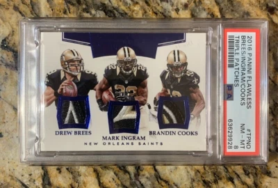 DREW BREES INGRAM COOKS 2016 Panini FLAWLESS Patch 5/5 SAINTS PSA 8 - POP 1 BEST - Image 1 of 4