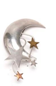 Courtney Patterson Sterling 925 Moon and Stars Brooch Pin - Picture 1 of 2