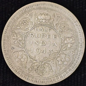 1943 Halbe Rupie, Indien, .500, 0939 ASW - Bild 1 von 2