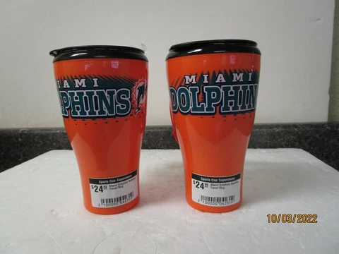 New! Qty (2) NFL Miami Dolphins 16oz Roadster Travel Mug Cover