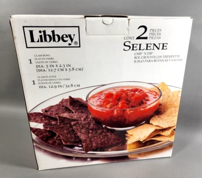 Libbey 2 Piece Selene Chip 'N Dip Glass Bowl Set - NEW Old-Stock - Image 1 of 4
