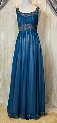 Adrianna Papell Evening Gown Silk Beaded Grecian Empire Regency Size 4 - Image 1 of 4