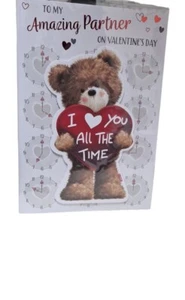 Amazing Partner On Valentines Day Card 10"X 7" Teddy With Heart I Love You Card - Picture 1 of 2
