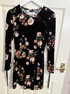 Ladies Top shop size 10 black floral short dress excellent condition Tie Sleeve - Picture 1 of 11