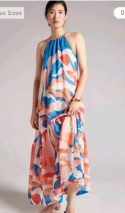Maeve Anthropologie Flounced Halter Chiffon Blue Pink Maxi Long Dress S Small - Picture 1 of 13