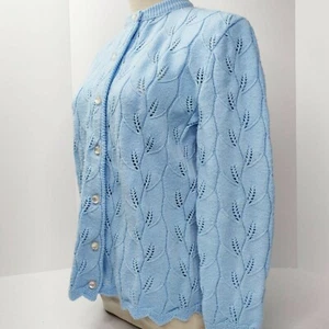 Cárdigan De Colección Años 60 Suéter Azul Francés Tejido Botánico Abuela Casa Núcleo - Imagen 1 de 9