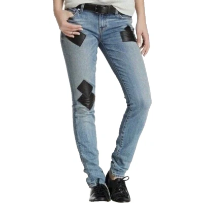 Jeans Moto Elizabeth and James Textile Feminino Tamanho 26 Azul Neil Couro Patches - Imagem 1 de 4