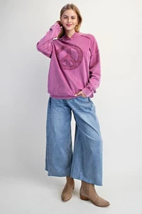 EASEL CLOTHING WASHED TERRY KNIT PULLOVER PEACE HOODIE-ORCHID SIZE LARGE-NEW - Picture 1 of 6