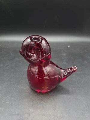 Vintage Ruby Red Glass Bird Figurine Paperweight - Image 1 of 2