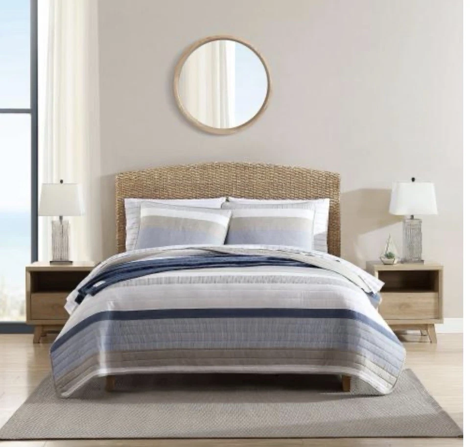 Juego de 2 edredón doble a rayas de algodón beige/gris Nautica Dover Foto 1 de 3