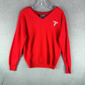 VTG Mens Sweater L RED Knit V-Neck Golf Grandpa Schooner Beer Made in USA Preppy - Picture 1 of 9