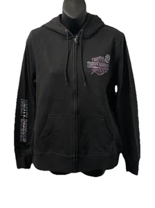 Harley Davidson Women's Chrome Rose Zip Up Hooded Sweatshirt Black 3002569 - Picture 1 of 3