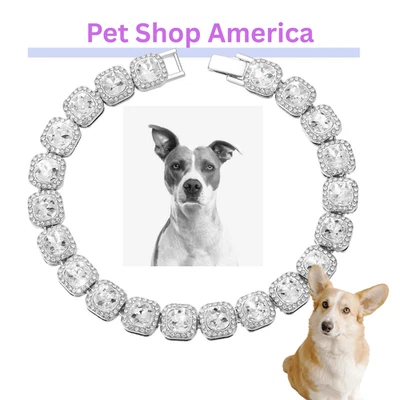 Dog Silver Diamond Necklace  Cuban Collar Link Luxury Necklace Bling K Pendant - Image 1 of 4