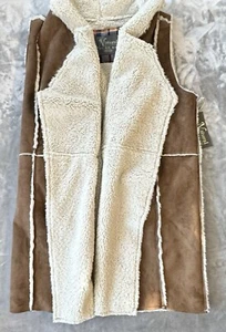 Sherpa Vest Natural Reflections Womens Suede Open Front Brown Pockets Sz M/L - Picture 1 of 9