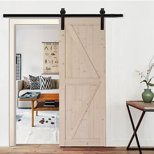 30in x 84in Sliding Barn Door with 5.5FT Barn Door Hardware Kit & Handle Include - Picture 1 of 13