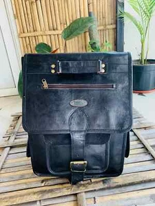 Travel Premium Goat Leather Large Men's Vintage Backpack Laptop Gym Bag - Picture 1 of 4
