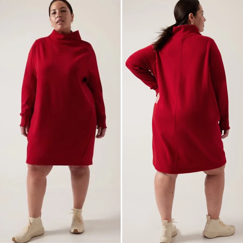 ATHLETA Cozy Karma Mock Neck Dress PLUS SIZE 1X | Candy Red #882071