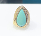 Heirloom Pear Shaped Turquoise and Diamond 18 karat Yellow Gold Statement Ring