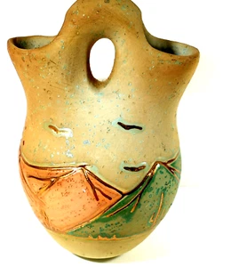 Jarrón de boda pueblo de 4 y 1/2" de nativos americanos del suroeste firmado J V - Imagen 1 de 6