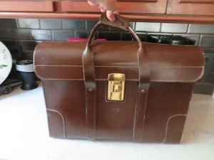 Vintage Brown AUTOMATIC Germany leather travel 20" salesman sample case divider - Picture 1 of 15