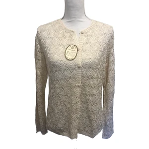 Hand Crocheted Women’s Size Large Sweater Ecru Ivory Cream Button New With Tags - Picture 1 of 9