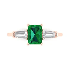 2.0 ct Emerald 3 stone Emerald Promise Wedding Engagement Ring 14k Rose Gold - Bild 1 von 11
