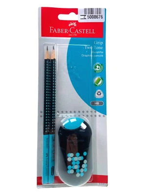 FABER CASTELL Set Grip Two Tone 2 Bleistifte mit Radierer-/Spitzer-Kombi, türkis - Bild 1 von 3