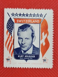 Tarjeta coleccionable de estampillas de estrellas de cine de pantalla de Hollywood de Kurt Krueger 1947 - Imagen 1 de 2